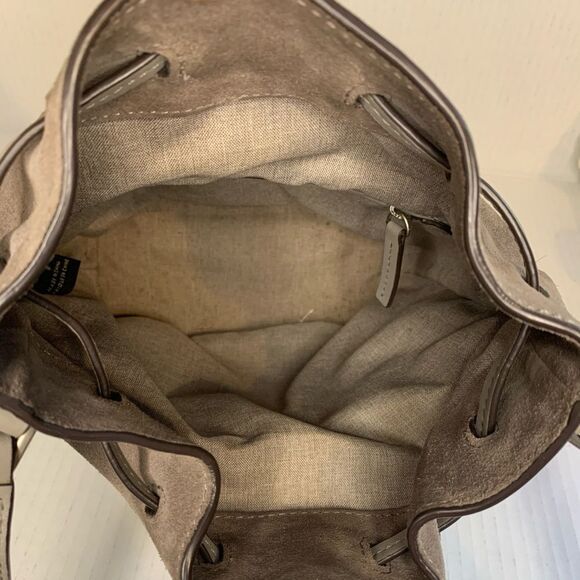 Welden Leather Bucket Bag Gray Crossbody Purse Geometric Weave Drawstring Medium - Picture 9 of 11